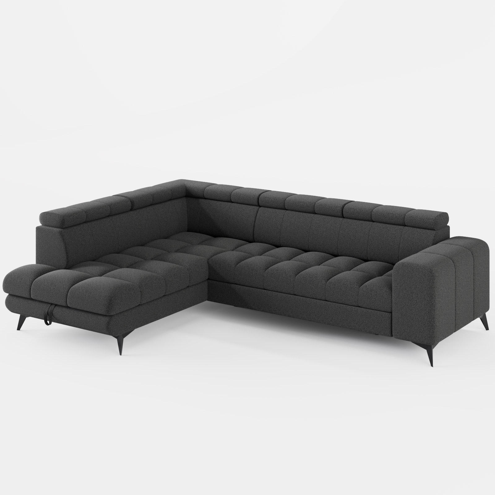 ECKSOFA CANDY CANE Links Dunkelgrau Bouclé-Stoff mit Schlaffunktion und Bettkasten - Dunkelgrau, Textil (264/192cm) - Barchello