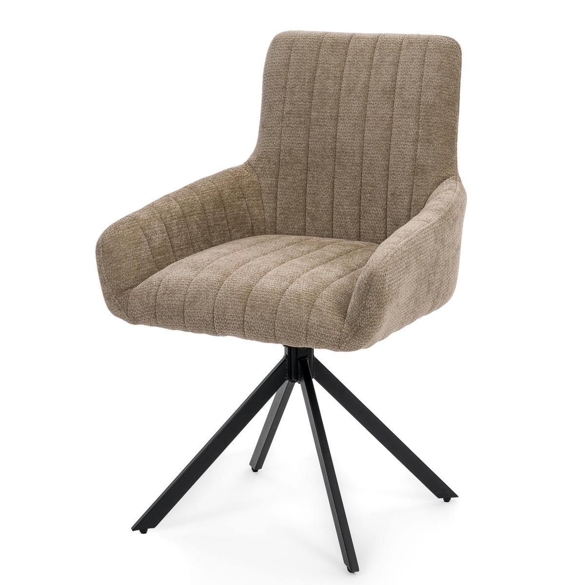 STUHL LUINO drehbar gepolsterter mit Steppung - beige - Chenille - Beige/Schwarz, Textil/Metall (58/87/60cm) - NEW HOME