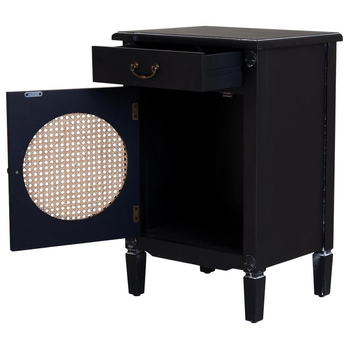 NACHTTISCH aus Holz und Gitter, schwarz, 46x36x68cm - Schwarz, Holz (46/68/36cm) - Wanderlust