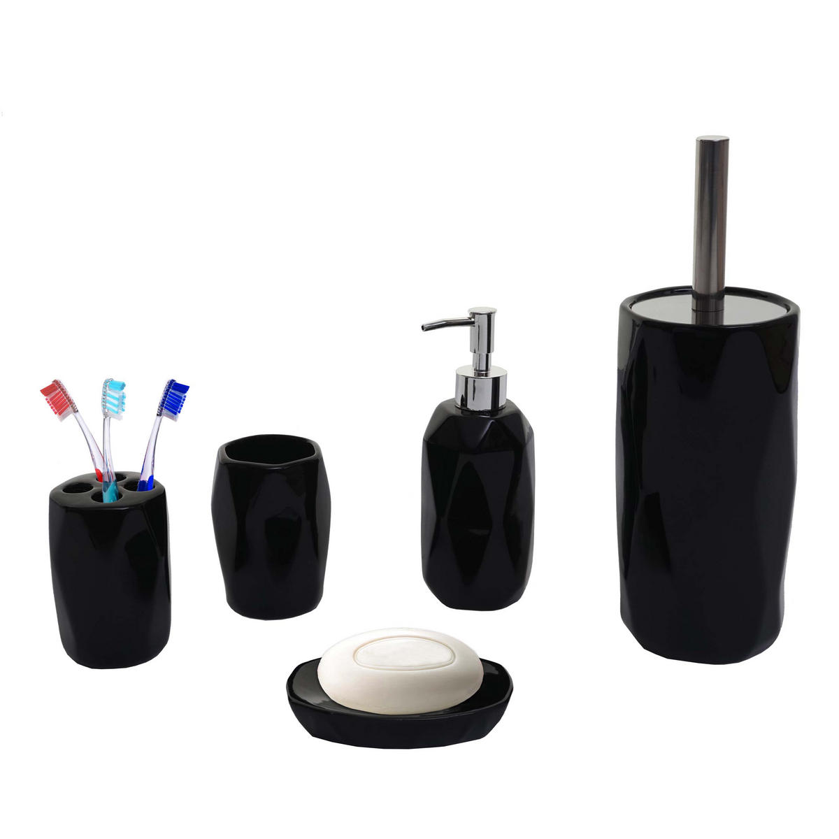 BADSET Schwarz 5er-Set - Schwarz, Keramik (13/32/10cm) - MCW