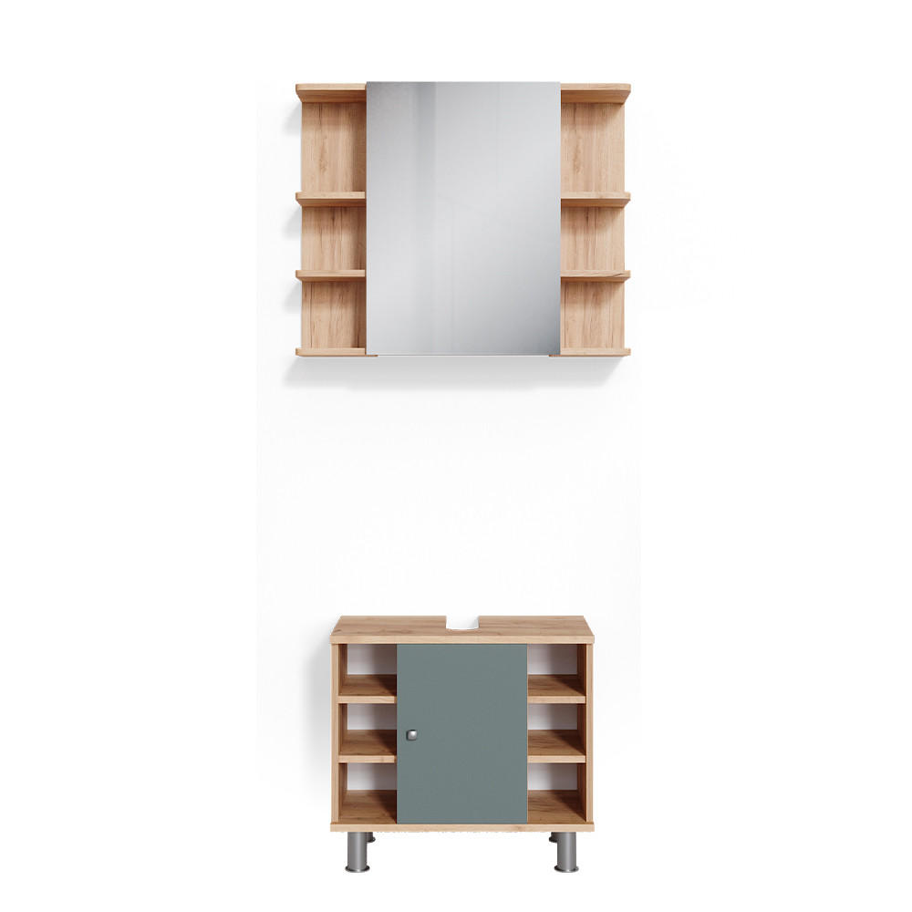 BADMÖBEL-SET Fynn Grün 2 Teile - Honigeiche/Grün, Holzwerkstoff (60/54/32cm) - Vicco