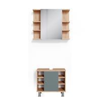 BADMÖBEL-SET Fynn Grün 2 Teile - Honigeiche/Grün, Holzwerkstoff (60/54/32cm) - Vicco
