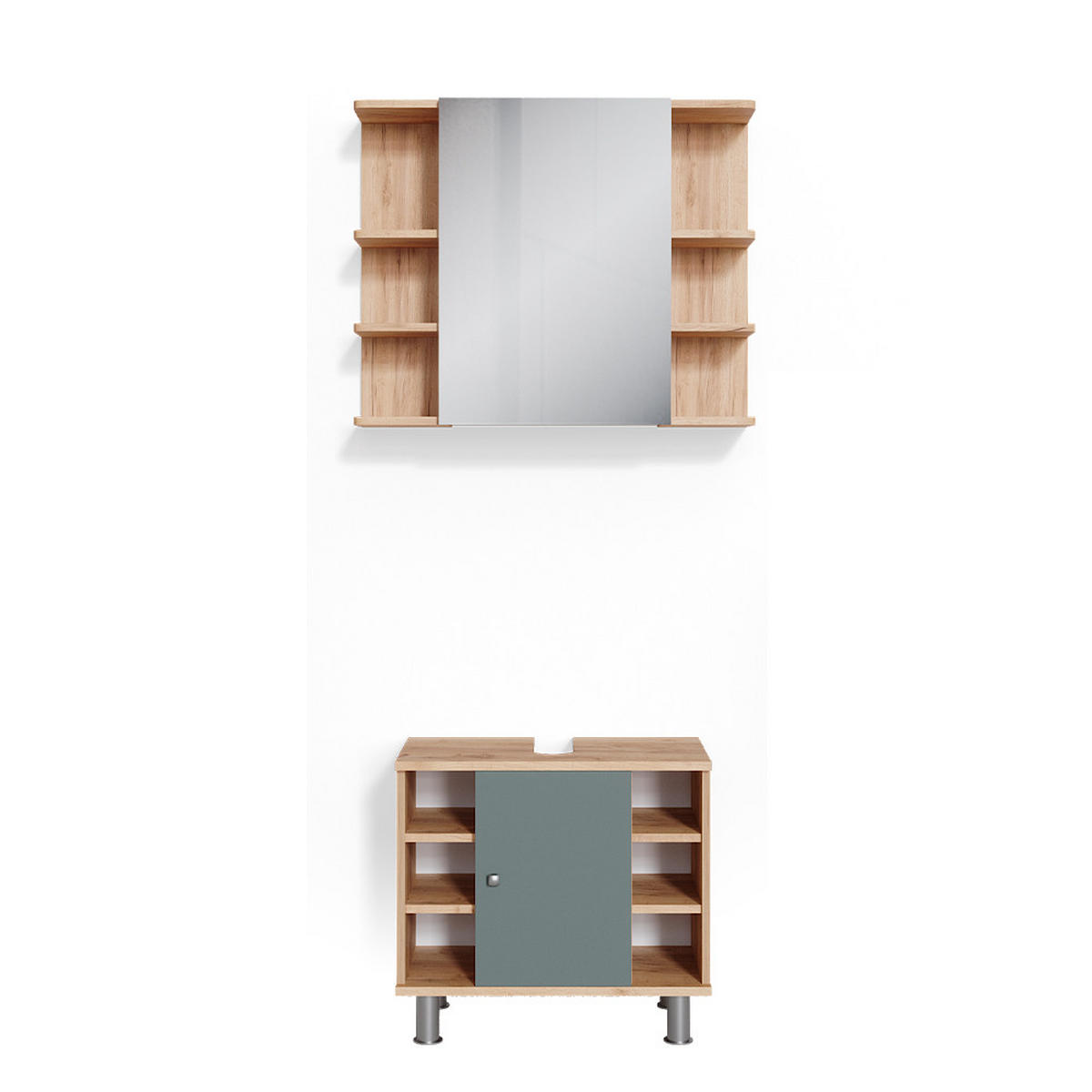 BADMÖBEL-SET Fynn Grün 2 Teile - Honigeiche/Grün, Holzwerkstoff (60/54/32cm) - Vicco