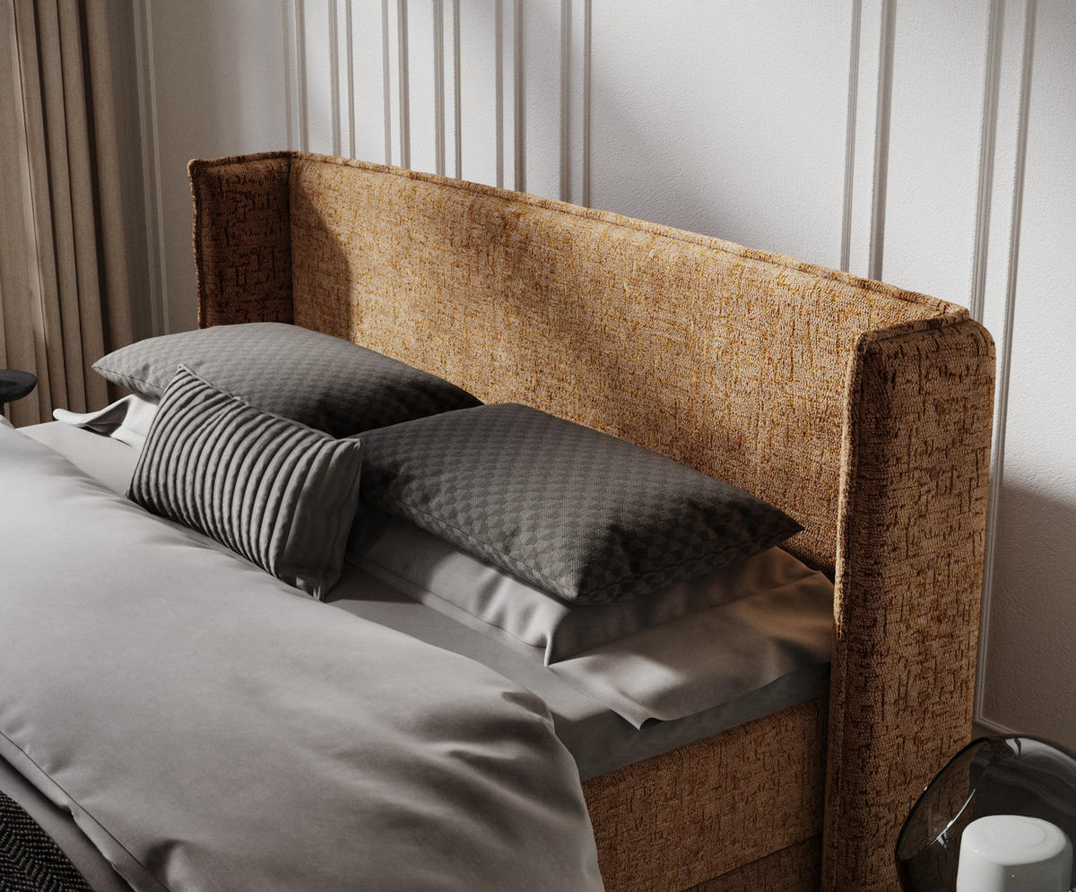 BOXBETT Passion Kupfer 140/200 cm mit Matratze und Topper - Schwarz/Kupferfarben, Holz/Holzwerkstoff (140/200cm) - Maison de Reve