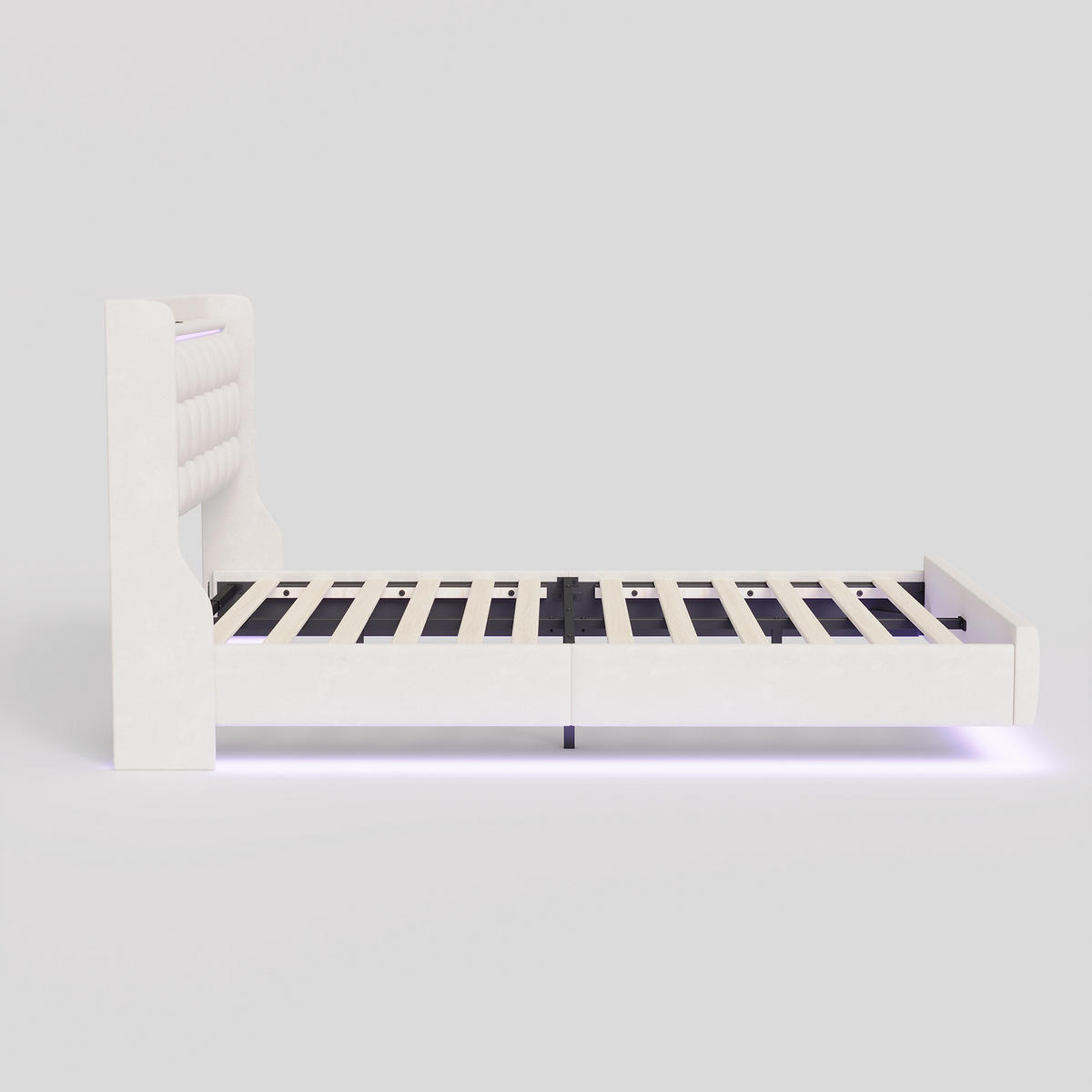 POLSTERBETT 140/200 cm Weiß mit LED, USB Type-C, Stauraumkopfteil, Lattenrost und Polsterkopfteil - Weiß, Holz/Metall (140/200cm) - Joyfair