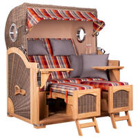 STRANDKORB Düne Grande Bullauge Teak PE Grey Dessin 584 - Rot/Braun, Metall (142/170/95cm) - Mr. Deko