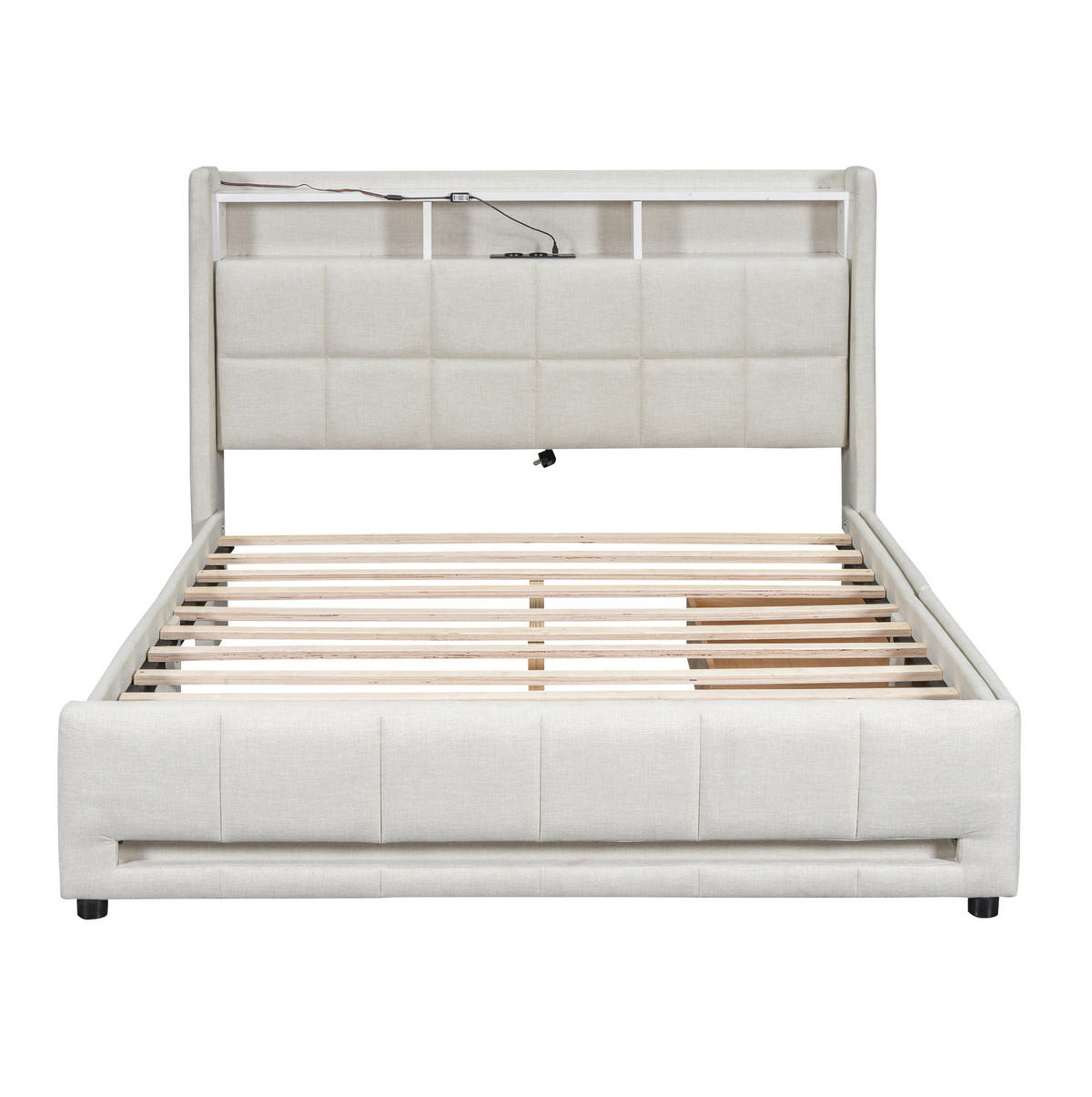 POLSTERBETT 140/200 cm Beige mit Stauraum, USB und LED-Beleuchtung - Beige, Textil (140/200cm) - Flora Grace