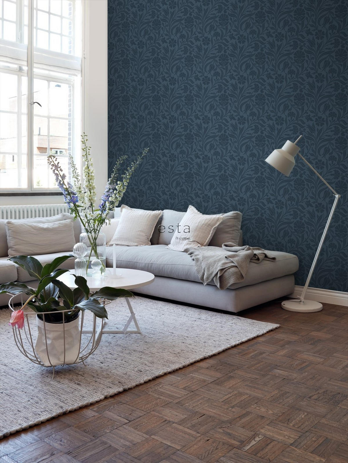 TAPETE Blumen 53 cm x 10.05 m - Blau, Papier (53/1000cm) - ESTAhome