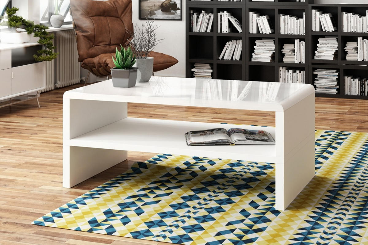 COUCHTISCH rechteckig Weiß Hochglanz Weiß matt mit Ablage - Weiß Hochglanz/Weiß, Holzwerkstoff (60/100/43cm) - designimpex