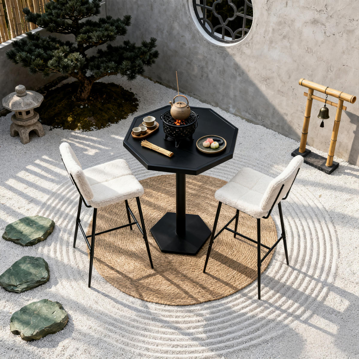 BARHOCKER in Eisen Bouclé-Stoff - Beige, Metall (46.5/104/53cm) - Meubles Cosy