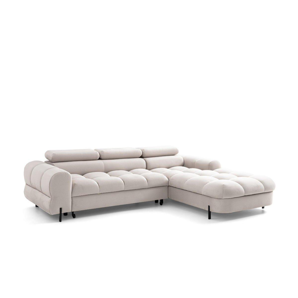 ECKSOFA UFFO L Rechts mit Schlaffunktion 260x195 Velours Creme - Creme/Schwarz, Holz/Textil (195/260cm) - Muffo