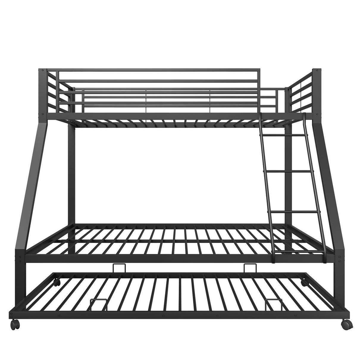 ETAGENBETT aus Metall 90/140x200 cm Schwarz mit Ausziehbett, hohe Belastbarkeit und 3 Schlafplätze - Schwarz, Metall (140/200cm) - Modfu