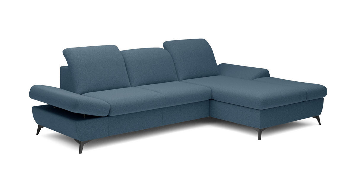 ECKSOFA FELICE R-S Dunkelblau Geflochtener Stoff mit Schlaffunktion - Dunkelblau, Holz (284/166cm) - MASSENO
