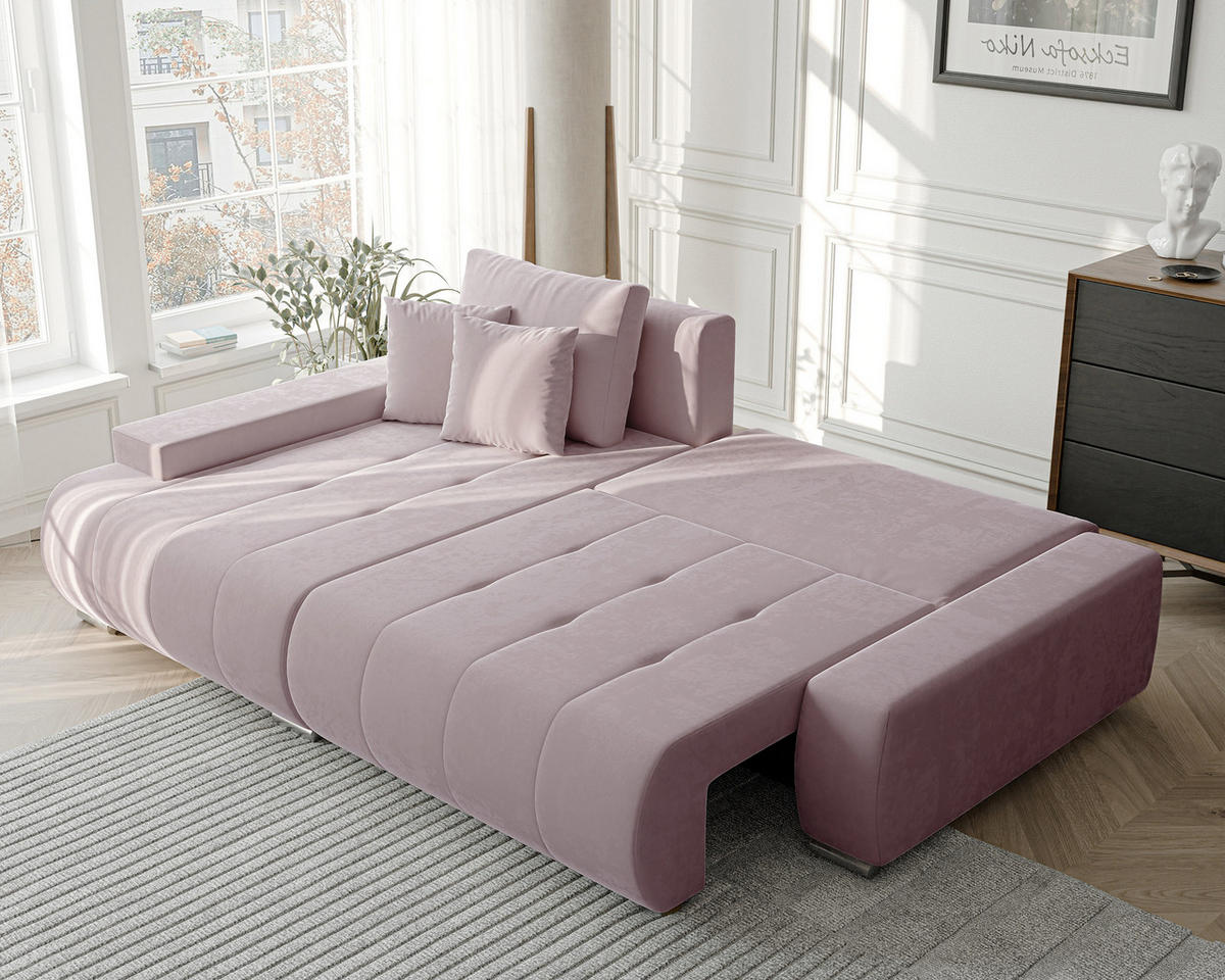 ECKSOFA NIKO Links, mit Schlaffunktion und Bettkasten, Rosa - Rosa, Textil (227/153cm) - Idohome