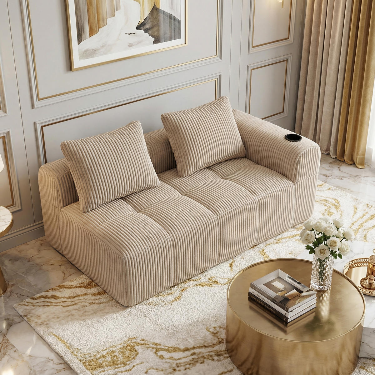 CHAISELONGUE in Cord Übergroßer Relaxsessel mit Seitentaschen - Taupe, Textil (158/61/93cm) - Urban Meuble