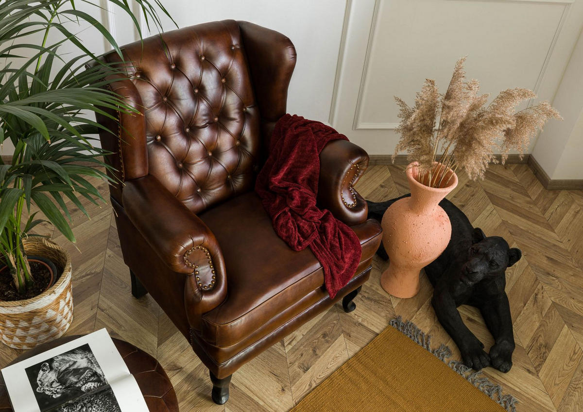 OHRENSESSEL Echtleder 88x80x108 braun CHESTERFIELD #101 - Braun, Leder (88/108/80cm) - Massivmoebel24