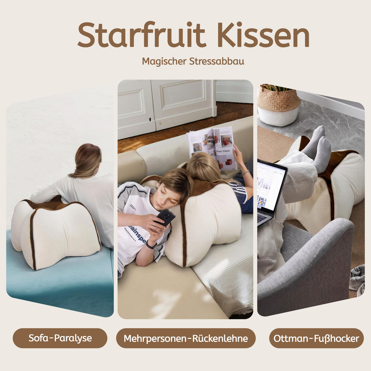KISSEN Carambola Mehrere Funktionen - Beige/Braun, Textil (53/53cm) - Vercart