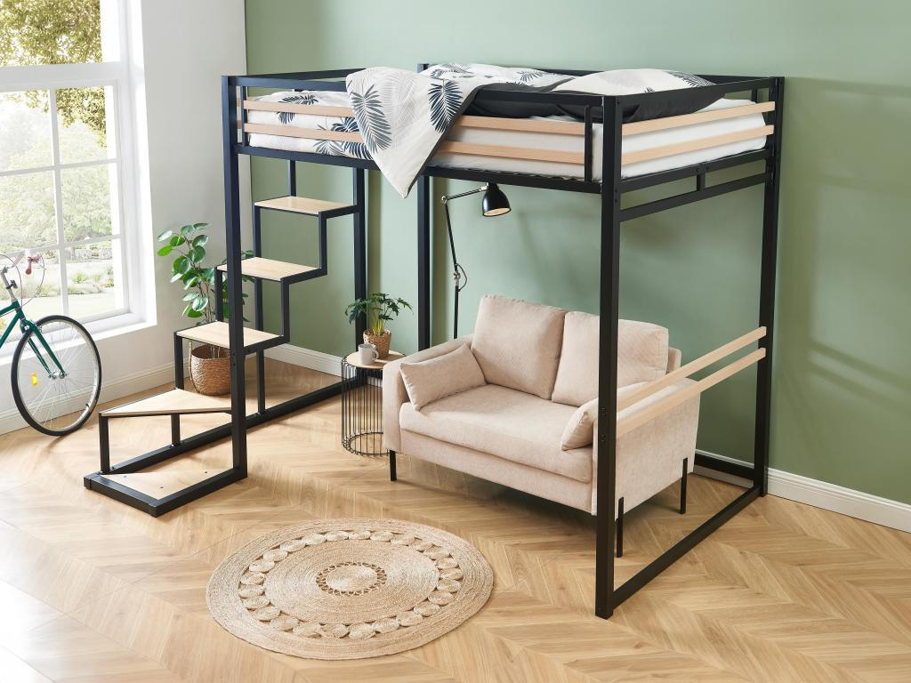 HOCHBETT - 140 x 200 cm - Metall & MDF - Naturfarben & Schwarz - JOGUI - Schwarz, Metall - Vente-Unique