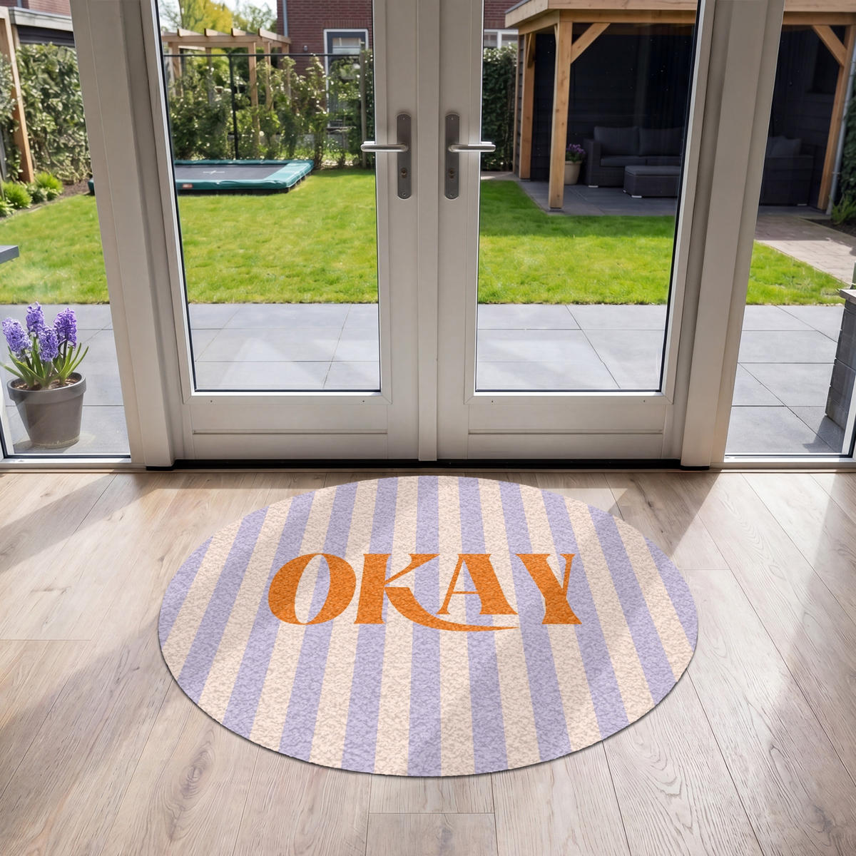 FUSSMATTE Lila – Orange – Streifen – Okay 120x120 cm - Flieder, Kunststoff (120/0.4cm) - MuchoWow