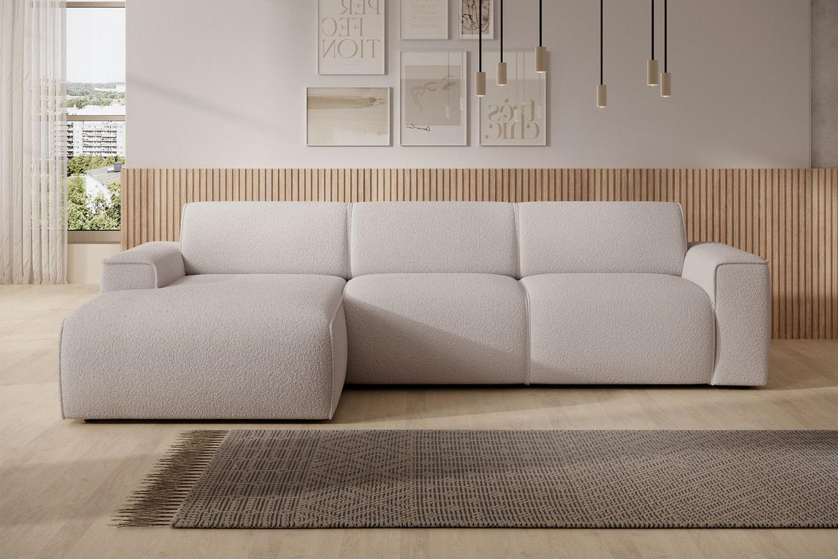 ECKSOFA Bouvi Hellbeige links - Ecru/Schwarz, Kunststoff/Textil (310/165cm) - Selsey