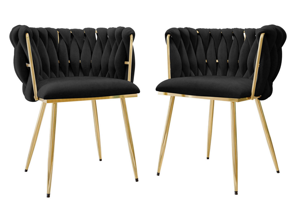 STUHL 2er-Set Muz DC-1142 (2 Stück in Samt) - Goldfarben/Schwarz, Textil/Metall (50/76/52cm) - MIRJAN24