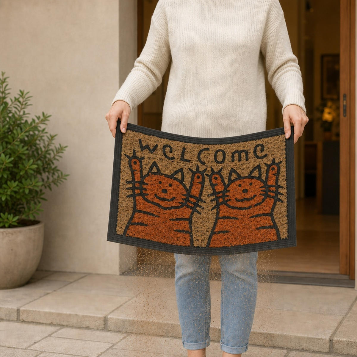ROHOŽKA Přírodní Oranžová Černá kokosové vlákno 60x40 cm - různobarevná, textil/plast (60/40cm) - Relaxdays