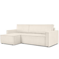 ECKSOFA-LINKS/RECHTS NAPI Schlaffunktion mit Cordbezug, beige - Ecru/Schwarz, Textil (246/148cm) - KONSIMO®