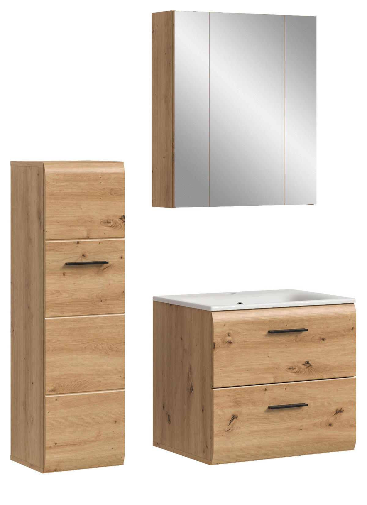 BADMÖBEL SET 3-teilig in Artisan Eiche, Badkombination 105 x 185 cm, Cover - Schwarz/Eiche Artisan, Glas/Keramik (105/185/30cm) - Inn.Furn