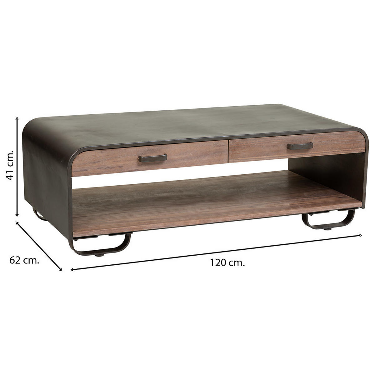 COUCHTISCH aus Holz und Metall schwarz 120x62x41 cm - Braun, Holz (62/120/41cm) - Wanderlust