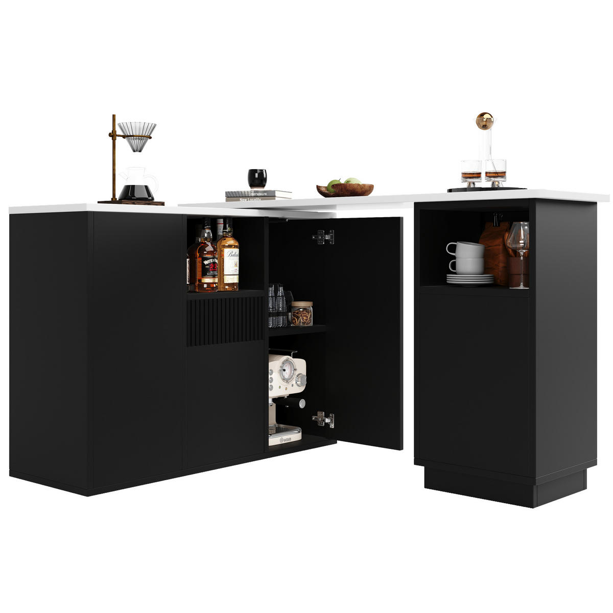 BARTISCH 210/30/100,9 cm mit 360°-Drehfunktion, offenem und geschlossenem Stauraum, MDF mit Marmoroptik, Schwarz - Schwarz, Holzwerkstoff (30/210/100.9cm) - Redom