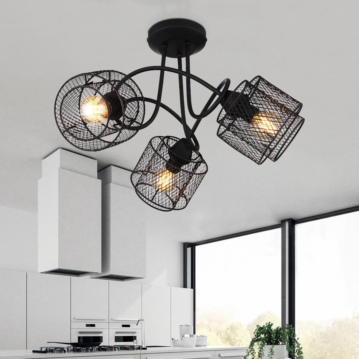 DECKENLEUCHTE Metall Gitteroptik Schwarz - Schwarz, Metall (46/46/27.5cm) - Globo Lighting