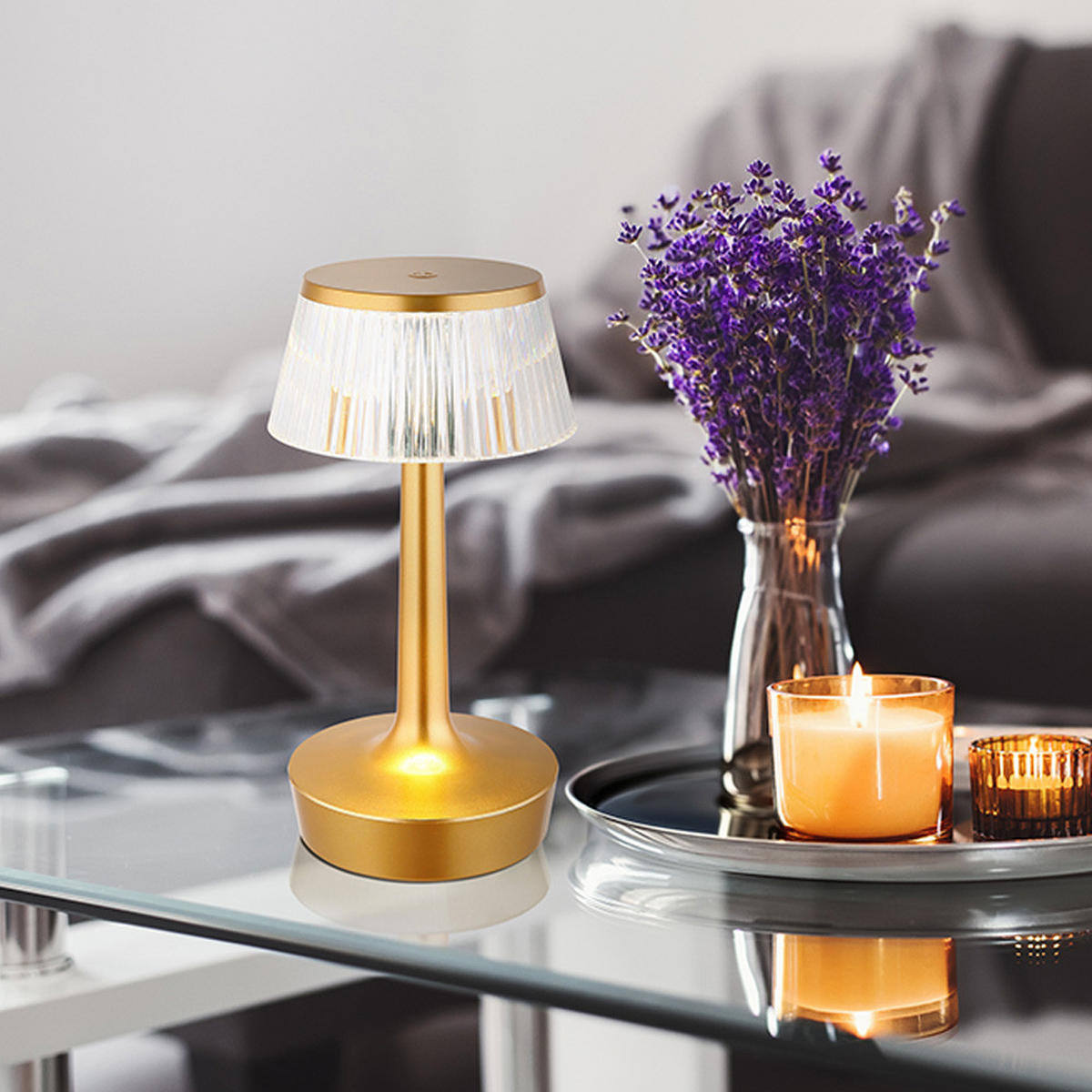 LED TISCHLEUCHTE Messing Kristall-Effekt - Messingfarben, Kunststoff (12/12/23cm) - Globo Lighting