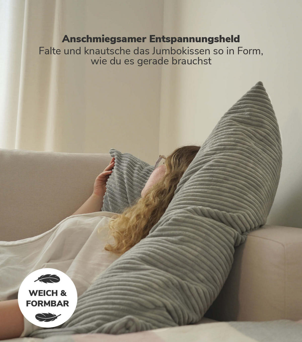 SOFAKISSEN Das Anschmiegsame - Anthrazit, Textil (90/10cm) - Mokebo