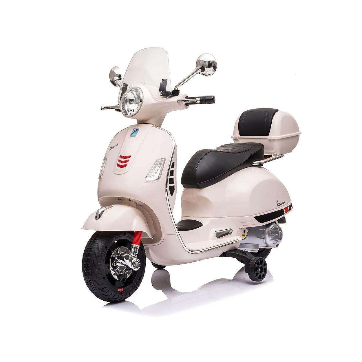 ELETROMOTORRAD Vespa GTS Super weiß Heckstaufach Musik MP3 Licht 2-3 km/h - Weiß, Kunststoff (66102/50/75cm) - Chipolino