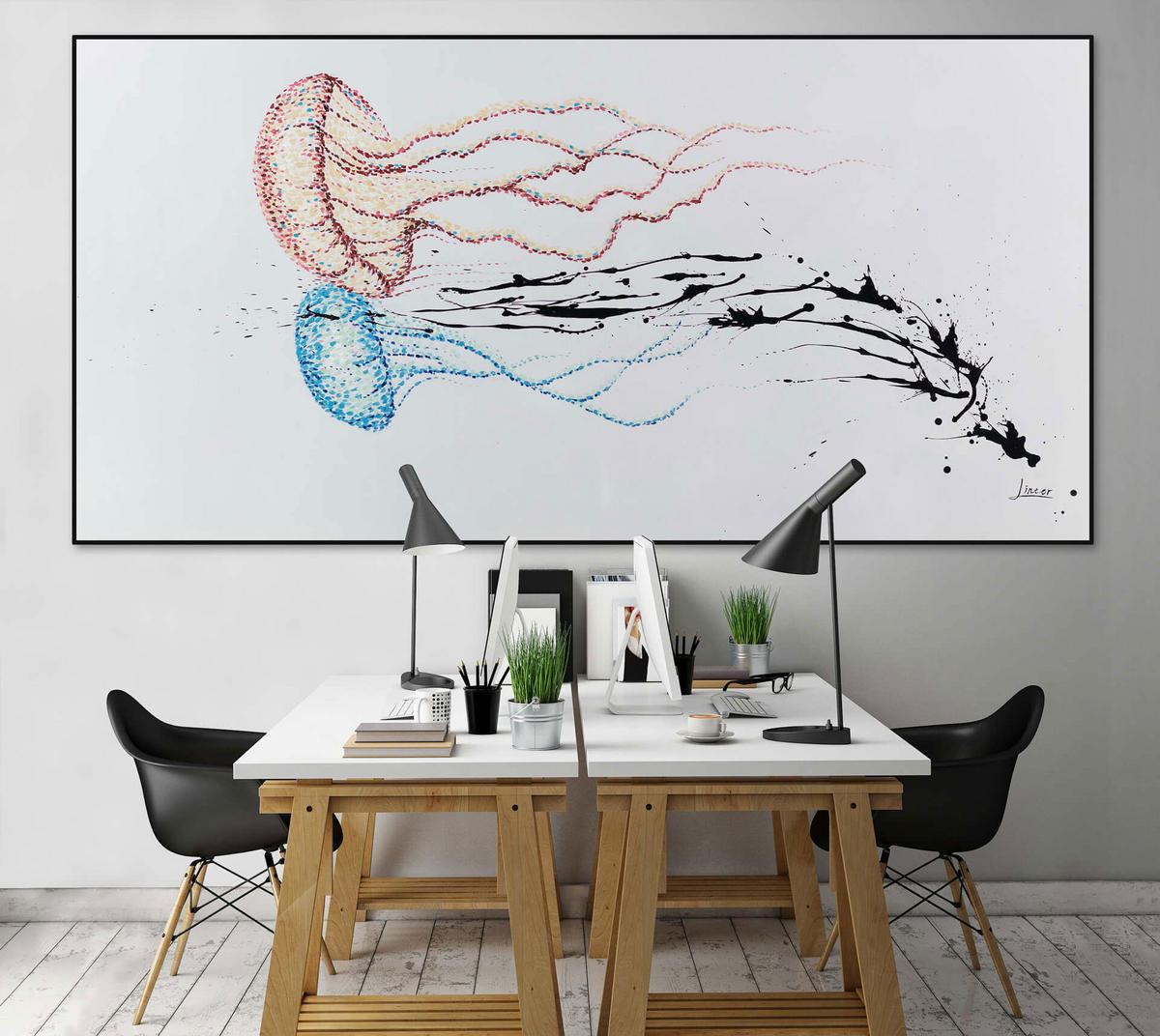 XXL ÖLGEMÄLDE Blau 200/100 cm - Blau/Rot, Holz/Textil (200/100cm) - KUNSTLOFT