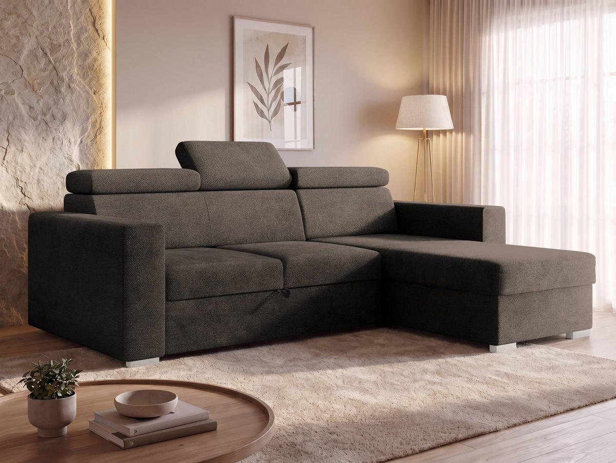 ECKSCHLAFSOFA Pedro 2rLC - Silberfarben/Braun, Holz/Kunststoff (235/170cm) - MIRJAN24