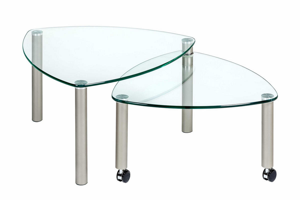 COUCHTISCH mit ausdrehbarer Ablage Cilka 80x43x80 Glas Nickel/Klarglas - Transparent/Nickelfarben, Glas (80/80/80cm) - 58aufmkessel