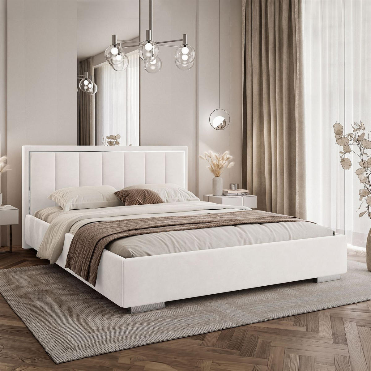 POLSTERBETT AURELIA SILVER mit Stauraum und Metallrahmen 160x200 Jasmine 20 - Weiß, Textil (160/200cm) - Lookway