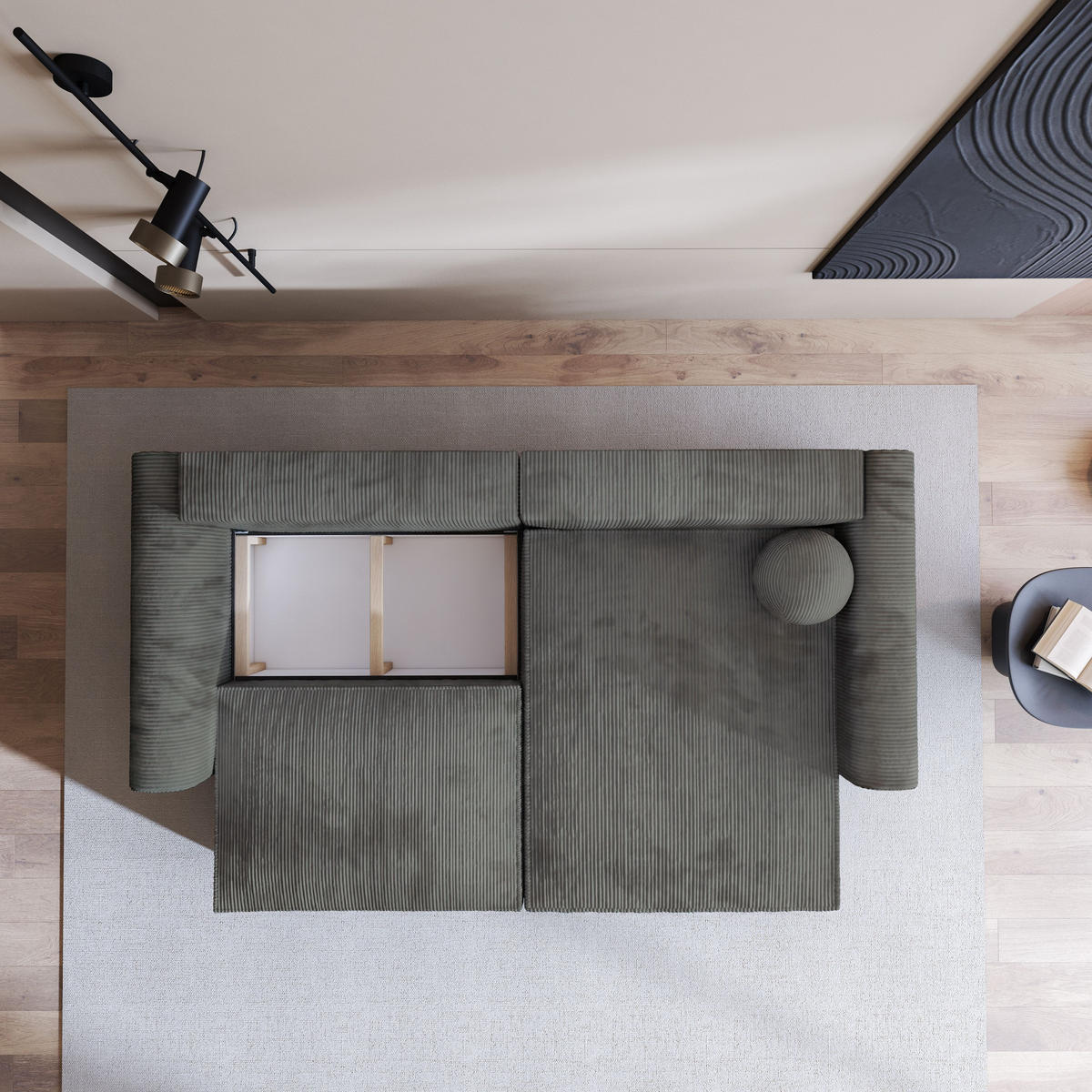 ECKSOFA FIANO P Grau Kordstoff mit Schlaffunktion - Grau, Holz (245/148cm) - MASSENO