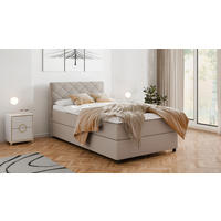 BOXBETT Diamaro 120x200 cm mit Bettkasten und Topper - Dunkelbeige - Beige, Holz (120/200cm) - Homesy