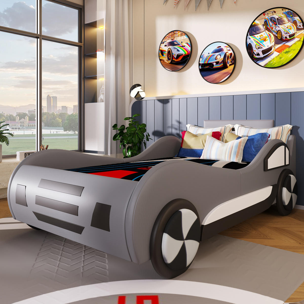 KINDERBETT 90/200 cm in Grau mit Lattenrost und Stauraum - Grau, Holzwerkstoff/Textil (90/200cm) - WISHDOR