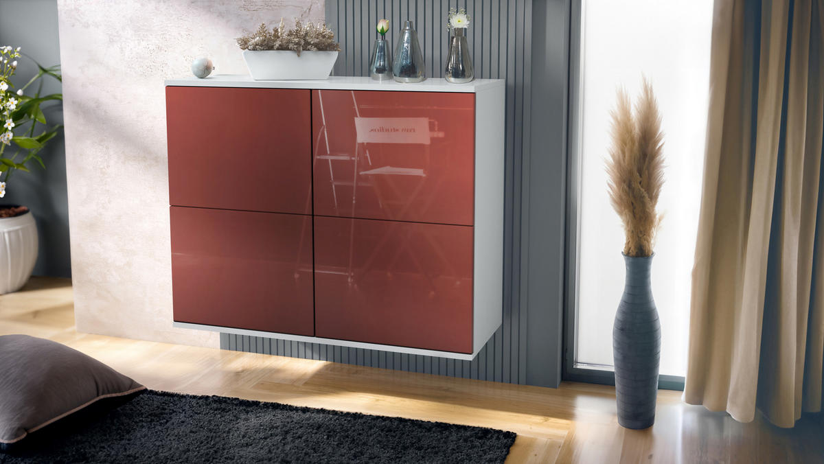KOMMODE Rova Bordeaux Hochglanz - Bordeaux, Holzwerkstoff (92.5/73.5/35cm) - Vladon