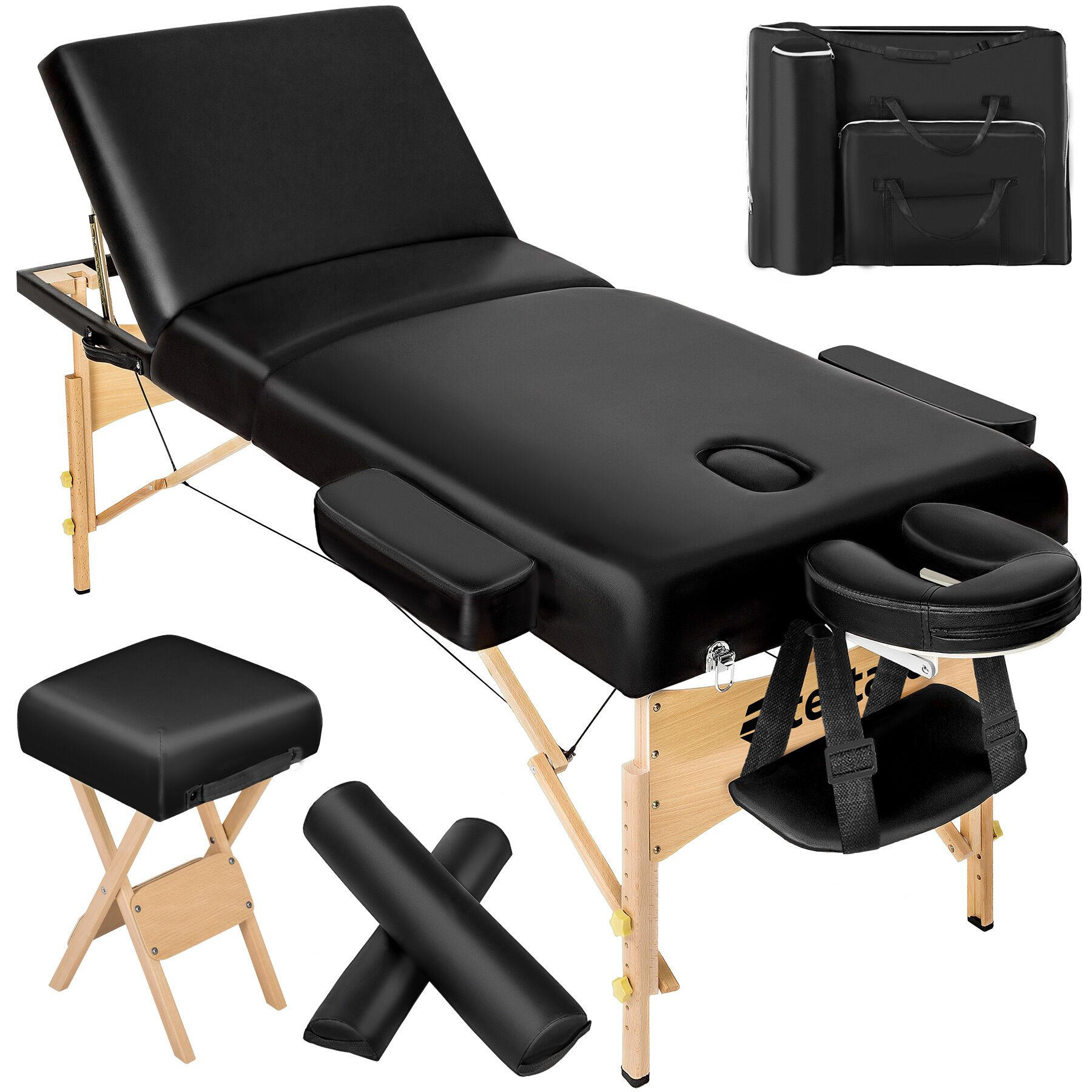 MASSAGELIEGE-SET 3 Zonen, 218 x 102 x 90 cm,schwarz - Schwarz, Holz (102/90/218cm) - tectake