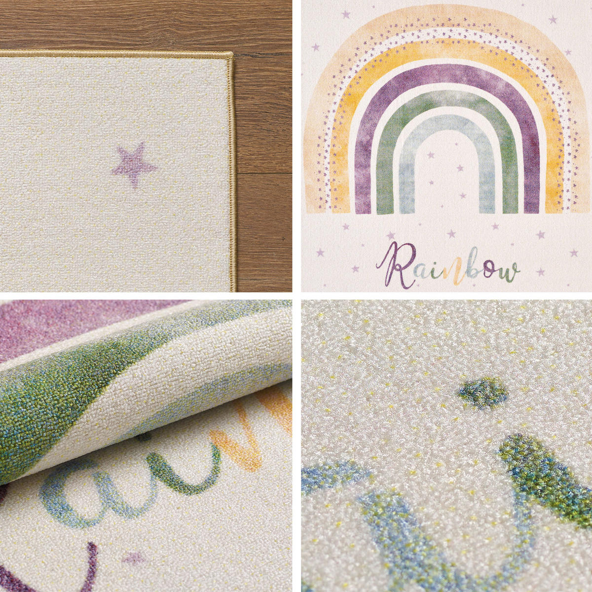 TEPPICH Kinder Flachgewebe Regenbogen-Motiv Polyamid rutschfest Kinderzimmer Creme Rechteckig 100x150 - Creme, Textil (100/150cm) - KADIMA DESIGN
