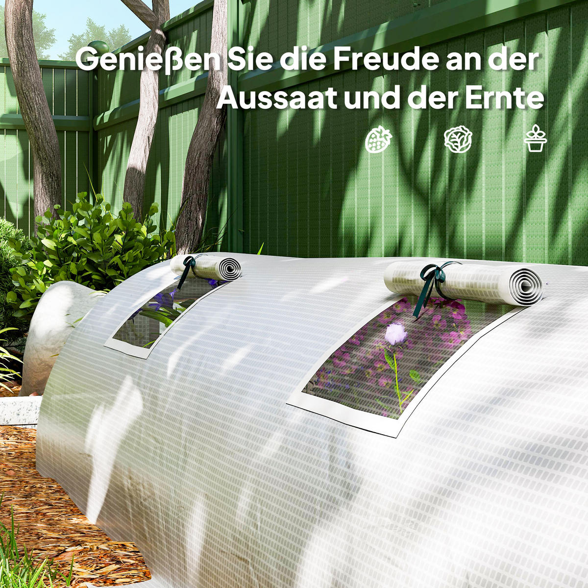 FOLIENGEWÄCHSHAUS DE-05714 Mini-Tunnel, Netz-Fenster, UV-beständig Weiß - Weiß, Kunststoff/Metall (80/45/300cm) - ComfortXL
