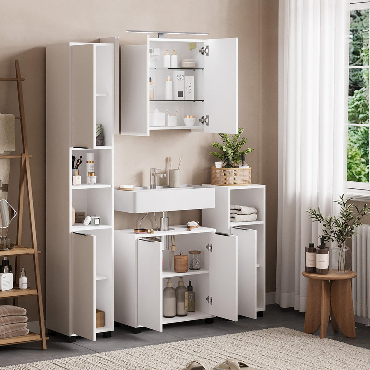 BADMÖBEL-SET Alina Weiß 4 Teile - Weiß, Holzwerkstoff (60/60/30cm) - Vicco