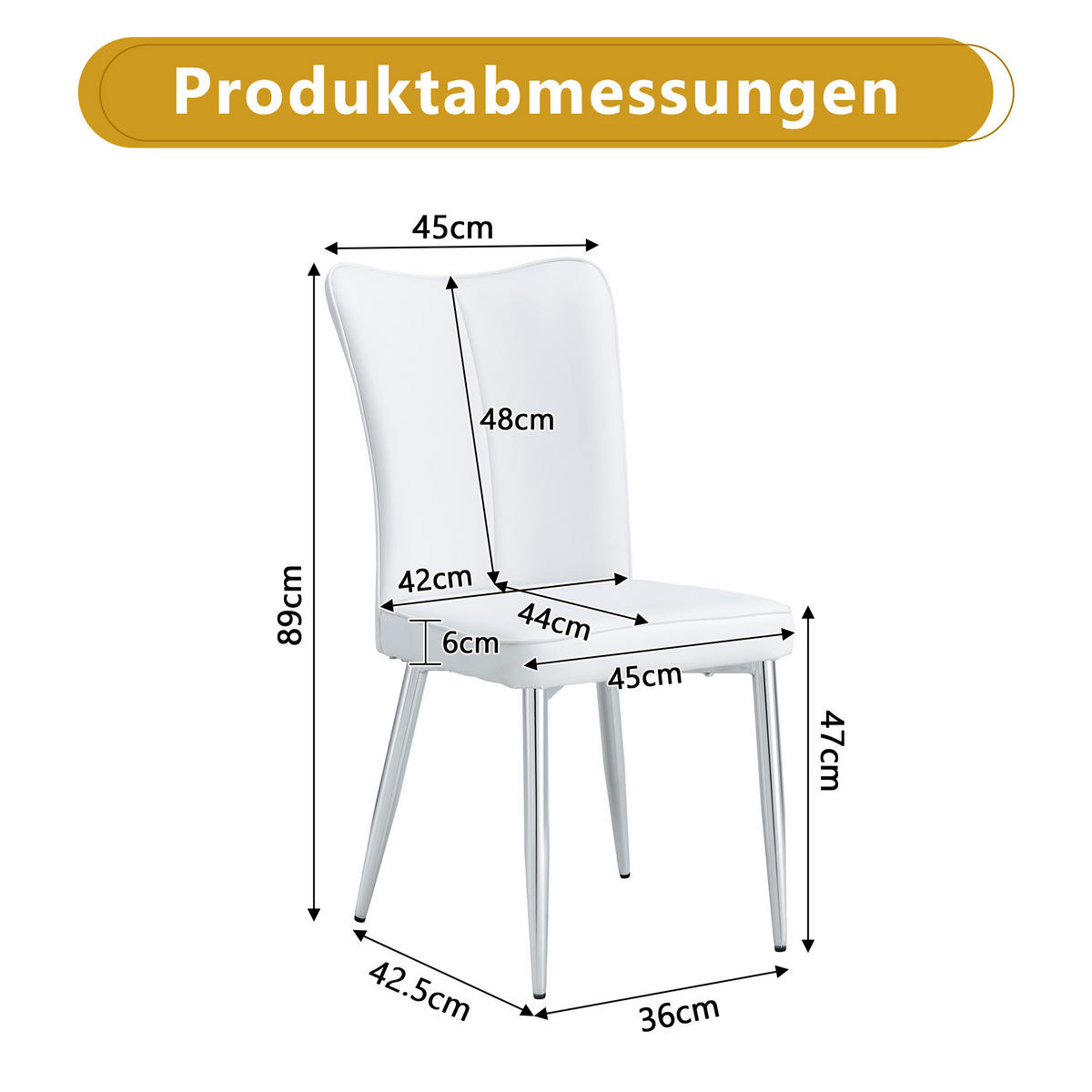 STUHL-SET DE-36517 2 Stück mit PU-Bezug und Metallbeinen Schwarz - Weiß, Metall (44/89/45cm) - ComfortXL