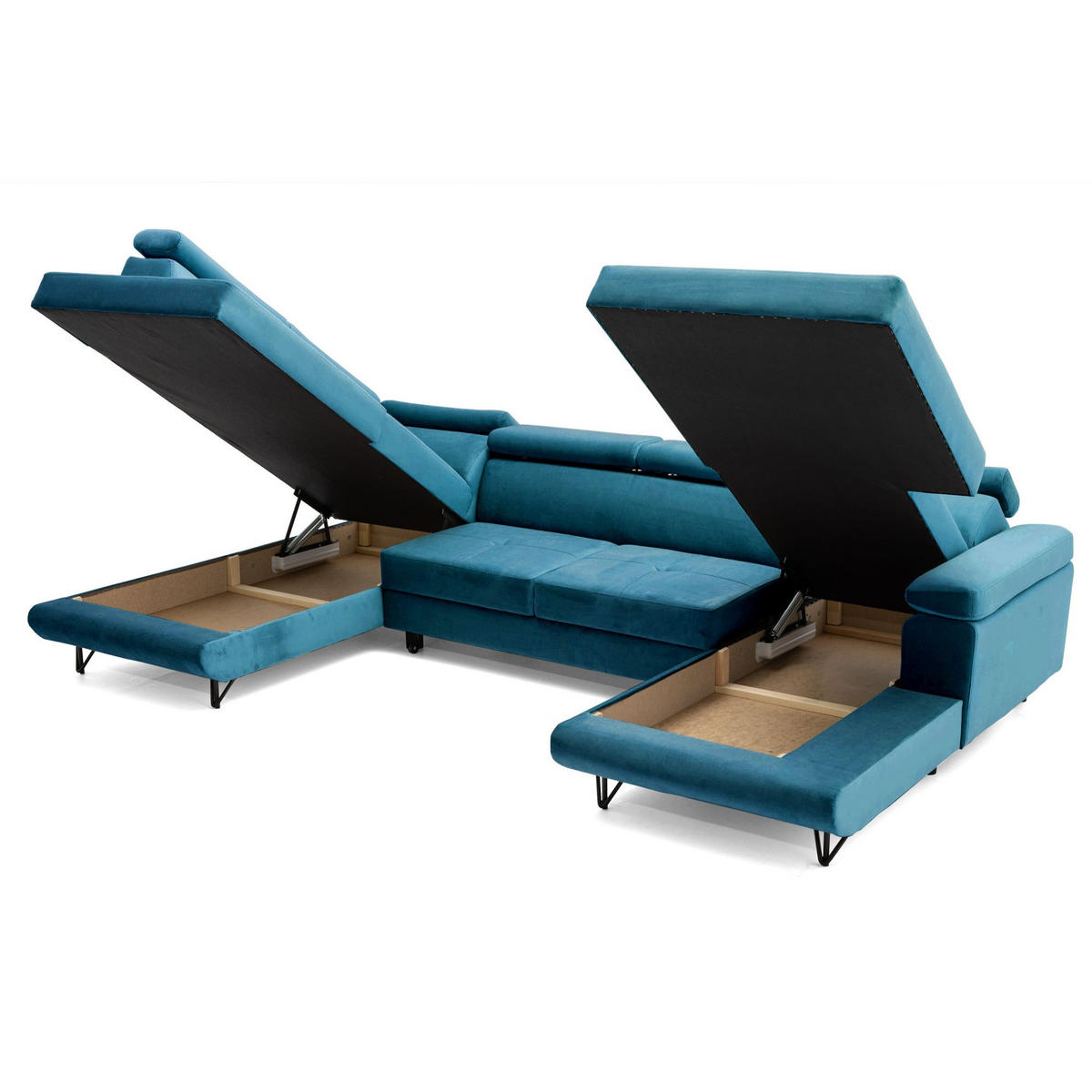 ECKSOFA U-Form JUNIOR U Links mit Schlaffunktion 128x254 Velours Smaragdgrün - Smaragdgrün/Schwarz, Holz/Textil (323/90/184cm) - Muffo