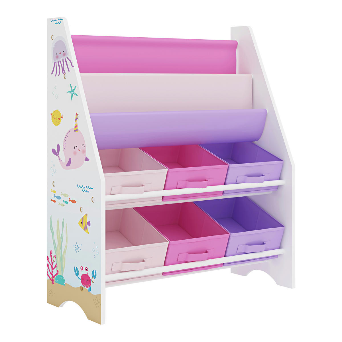 KINDERREGAL Ponteceso - Pink/Lila, Holzwerkstoff/Textil (62/74/26.5cm) - [en.casa]