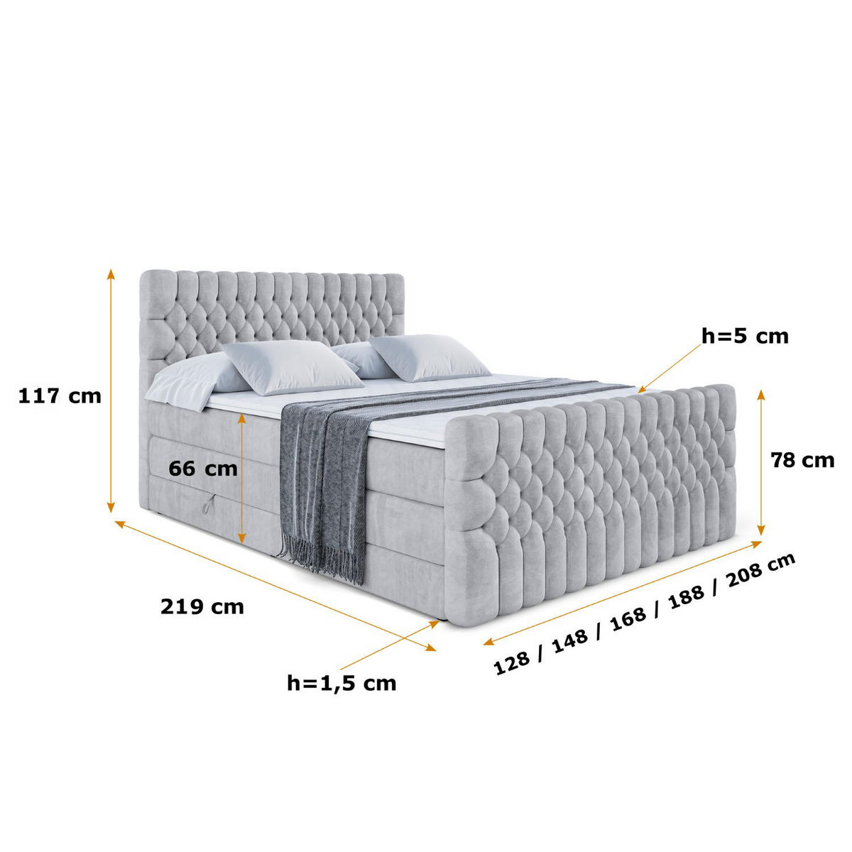POSTEL boxspring SERENE-Z KING – 200 x 200 – H3/H4 – světle šedá - světle šedá, kompozitní dřevo (200/200cm) - ALTDECOR